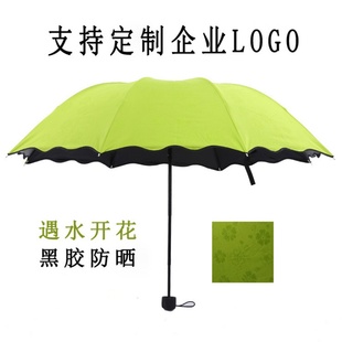 荷叶边遇水开花晴雨伞三折叠防晒太阳伞防紫外线遮阳伞定制logo