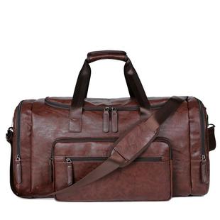 超大容量欧美男士pu皮旅行包，荔枝纹复古出差手提包单肩斜挎行李包