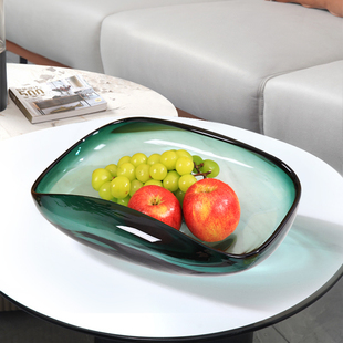北欧轻奢玻璃果盘摆件现代简约水果盘大容量家用客厅茶几精致创意