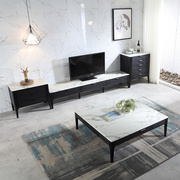 北欧岩板茶几电视柜大户型极简白蜡木正方形茶几现代客厅实木家具