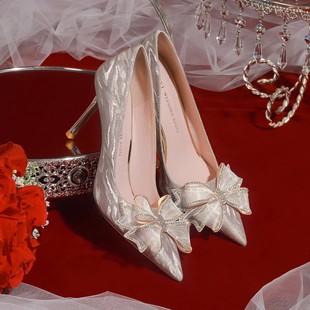 2024年仙女风高跟鞋女细跟主婚纱，新娘气质名媛，法式婚鞋水晶鞋