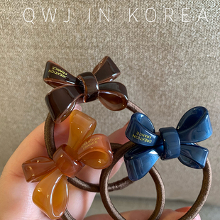 韩国进口France金标四瓣蝴蝶结发圈法式气质巧克力黄棕色发绳头绳