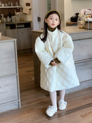 女童棉衣外套2023冬季绗线棉裙儿童绣花泡泡袖加厚棉衣外套潮