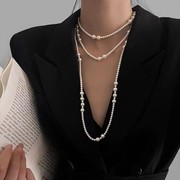 优雅气质珍珠多层叠戴项链女复古时尚简约高级感锁骨链毛衣卫衣链