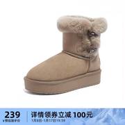 骆驼女鞋2023冬季加绒雪地靴女款加厚保暖东北棉鞋厚底短靴子