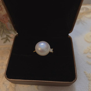 天然淡水珍珠扁馒头澳白珍珠戒指，银镀18k金开口(金开口)可调节大小女