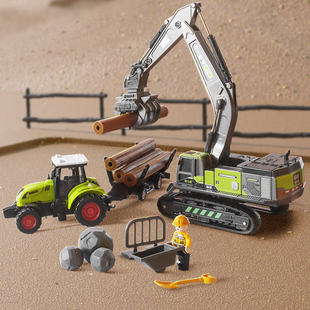 抓木机工程车儿童挖掘机玩具，车运输车破碎机男孩抓车抓木头抓挖机