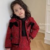 秋冬女童红色小香风套装裙洋气，毛呢外套长袖，单排扣蝴蝶结算时髦新