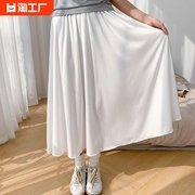 白色半身裙女夏季2024高腰，a字显瘦中长款小个子百褶气质长裙