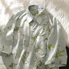 kele日系复古花朵满印情侣短袖，衬衫男夏季休闲设计感百搭薄款衬衣
