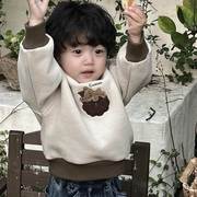 婴幼童半高领卫衣秋冬装，长袖t恤加绒，上衣韩版洋气儿童保暖套头衫