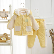 宝宝衣服加绒加厚冬季保暖新生儿外出服抱衣，婴儿套装夹棉棉衣冬装