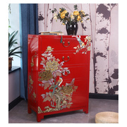 新中式手绘法红五斗柜储物柜，玄关柜餐边柜，实木斗柜