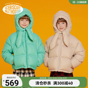 ib韩国儿童冬季外套天鹅绒廓形短款高领保暖羽绒服