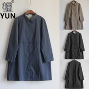 yun韫2023秋季女装，单排扣翻领中长款女风衣，纯色通勤外套2068