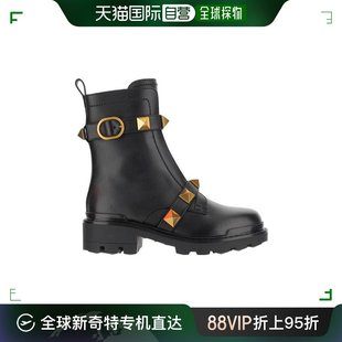 99新未使用香港直邮Valentino 黑色铆钉侧拉链靴子 WW0S0CJ3N