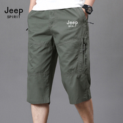 jeep吉普男士七分裤夏季薄款中老年纯棉短裤高腰，宽松爸爸休闲中裤
