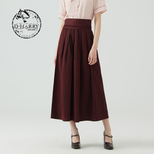 D-HARRY/迪哈利夏季复古优雅酒红色半身裙DH232M96163D
