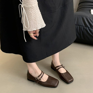 法式仙女风单鞋，女2023秋季气质低跟粗跟通勤方头浅口玛丽珍