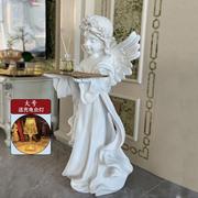 欧式复古天使落地托盘客厅玄关钥匙桌面装饰品石膏像雕塑