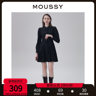 moussy2023夏季淑女风，百褶西装附腰带连衣裙010gss30-1150