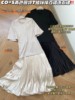 COS风女24春夏短袖百褶裙摆拼接T恤连衣裙气质显瘦黑色长裙打底裙