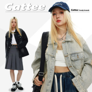 良藤服饰(Cattee) 2023秋冬季美式复古水洗破洞牛仔外套女潮