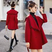 2024年秋冬季红色双面羊绒，大衣女海军领高级感超好看毛呢外套