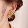 镀金保色高级感法式耳钉个性冷淡风金属花朵夸张珍珠耳环耳饰