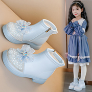 女童短靴冬季2023儿童韩版水晶爱莎公主靴加绒女孩宝宝皮靴子