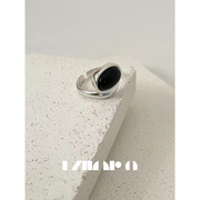 Nior.9S925纯银黑玛瑙异形戒指女 小众设计感简约极简冷淡风指环