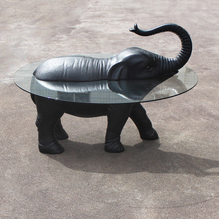 北欧简约创意动物圆形，大象茶几客厅组装异形，艺术钢化玻璃设计师桌