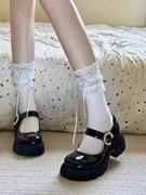 Lolita袜子女春夏季蝴蝶结中筒袜洛丽塔蕾丝花边日系jk小腿堆堆袜