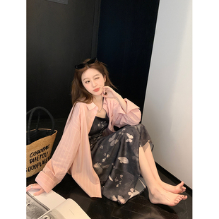 杨杨YANGRUOYU穿衬衫的季节条纹粉色衬衣通勤甜美气质衬衫女