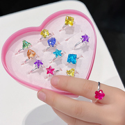 儿童戒指女童宝石珍珠首饰盒宝宝，塑料镶钻指环玩具小女孩水晶饰品