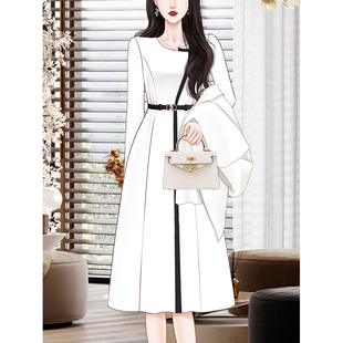 设计高级感拼接黑白色连衣裙春季2024女装气质高端职场OL长裙