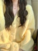 欧洲站毛衣女春秋慵懒风高级感小个子黄色针织开衫外套设计感上衣