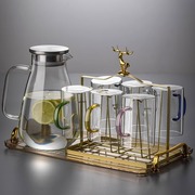 冷水壶客厅待客用水具套装高硼硅玻璃茶水壶玻璃杯轻奢杯架茶水盘