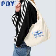 poy®原创设计挎包女单肩包通勤白色，背包大学生上课包慵懒(包慵懒)风包包