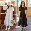 女童白色连衣裙夏装2024韩版童装儿童泡泡短袖，公主裙子中大童长裙