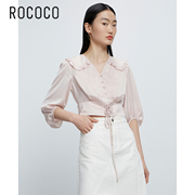 rococo夏粉色(夏粉色，)甜美娃娃领短款气质通勤雪纺衫上衣女