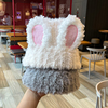 韩版可爱毛绒兔耳朵帽子女秋冬保暖针织帽护耳显脸小粉色，包头帽(包头帽)潮