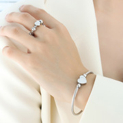 韩国时尚个性首饰镀金爱心形可调节线圈手镯百搭潮流戒指首饰套装