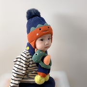 宝宝帽子秋冬可爱婴儿毛线，帽围巾套装，冬天男女童帽保暖儿童套头帽