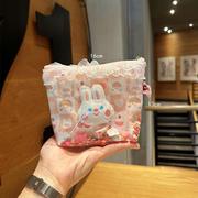 可爱卡通PVC透明流沙蕾丝小白兔手拿包化妆包零钱耳机便携收纳包
