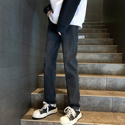 欧美vibe加长裤子男高个子(高个子)纯黑色，牛仔裤男款修身小脚弹力直筒长裤
