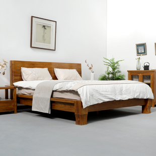 古榆情怀老榆木婚床现代简约厚重新中式，1.8米实木双人床工厂