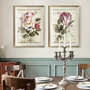 现代简约美式装饰画复古有框画美式挂画客厅两联壁画花卉玫瑰壁画
