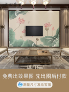 新中式定制壁画荷花荷叶鱼墙布客厅沙发电视背景墙壁纸影视墙壁布