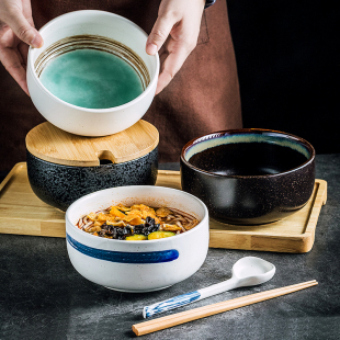 日式陶瓷汤碗带盖泡面碗大号拉面碗学生宿舍用方便面碗大饭碗餐具